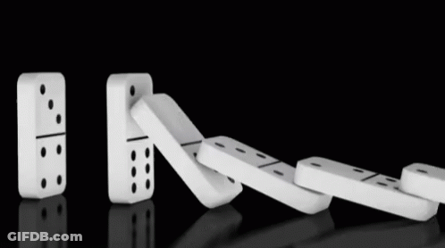 A Row Of White Dominoes Falling On A Black Background . GIF
