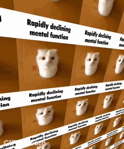 A Row Of White Owls With The Words Rapidly Declining Mental Function GIF