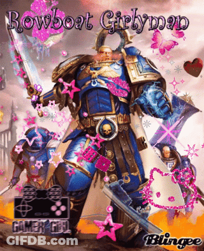 A Rowboat Girlyman Poster With A Man In A Blue Suit Holding A Sword GIF