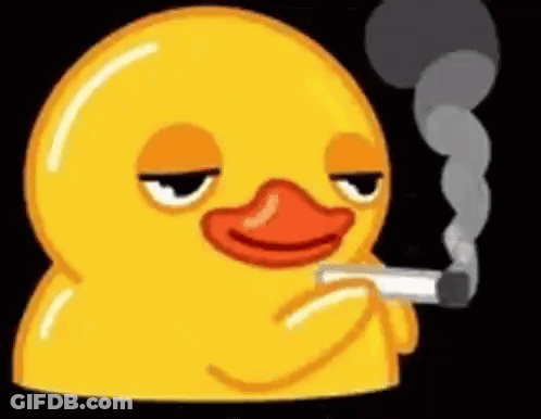 A Rubber Duck Is Smoking A Cigarette With Smoke Coming Out Of It . GIF