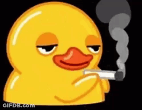A Rubber Duck Is Smoking A Cigarette With Smoke Coming Out Of It . GIF