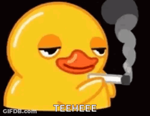 A Rubber Duck Is Smoking A Cigarette With Smoke Coming Out Of Its Mouth . GIF