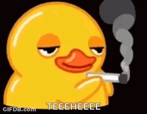 A Rubber Duck Is Smoking A Cigarette With Smoke Coming Out Of Its Mouth . GIF