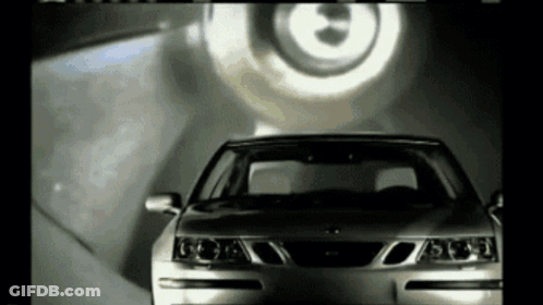 A Saab Car Is Being Advertised In A Black And White Video GIF