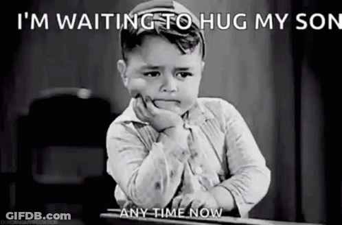 A Sad Little Boy Is Sitting At A Desk With His Hand On His Chin And Waiting To Hug His Son . GIF