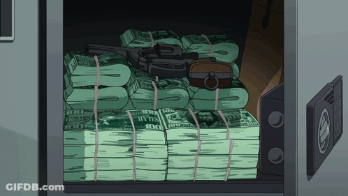 A Safe Filled With Stacks Of Hundred Dollar Bills And A Gun GIF