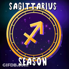 A Sagittarius Sign In A Circle With The Season Written Below It GIF