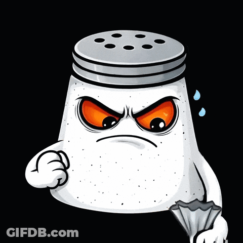 A Salt Shaker Has An Angry Face And Is Holding A Bag GIF