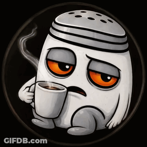 A Salt Shaker Holding A Cup Of Coffee With A Sad Face GIF