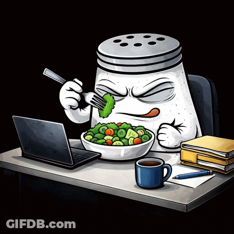 A Salt Shaker Is Eating A Salad With A Fork GIF
