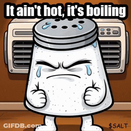 A Salt Shaker With An Angry Face And The Words It Ain 'T Hot It 'S Boiling Above It GIF