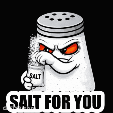 A Salt Shaker With An Angry Face Is Holding A Bag Of Salt And Says Salt For You GIF