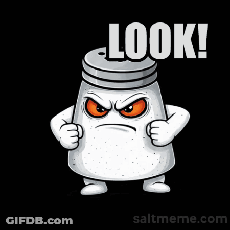 A Salt Shaker With An Angry Face Pointing At Someone And The Words Look An Idiot GIF