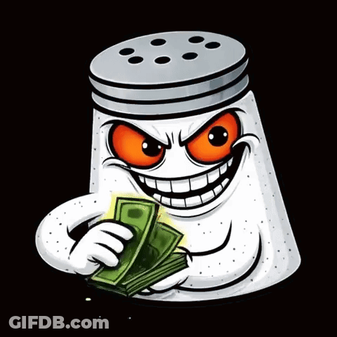 A Salt Shaker With An Evil Face Is Holding A Bunch Of Money GIF