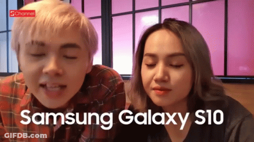 A Samsung Galaxy S10 Ad With A Man And Woman GIF