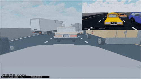 A Samsung Truck Is Driving Down The Highway GIF