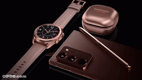 A Samsung Watch A Samsung Phone And A Samsung Earbuds GIF