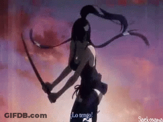 A Samurai Girl Is Holding Two Swords In Her Hands And Says `` Lo Tengo '' . GIF
