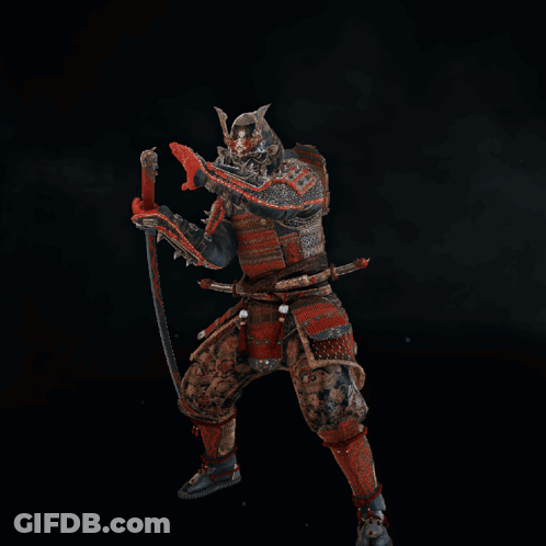 A Samurai In Armor Holds A Sword In His Hand GIF