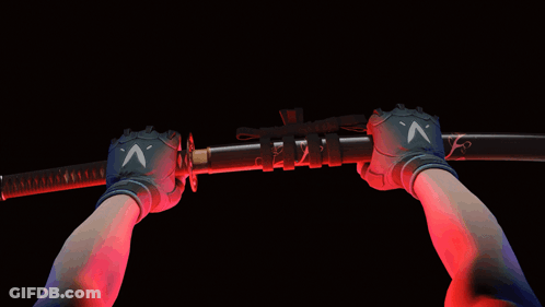A Samurai Sword With A Red Blade And A Red Handle GIF