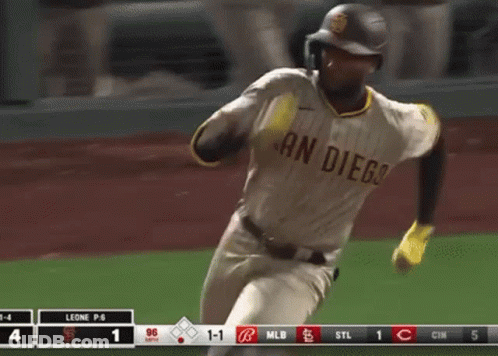 A San Diego Baseball Player Is Running On A Field GIF