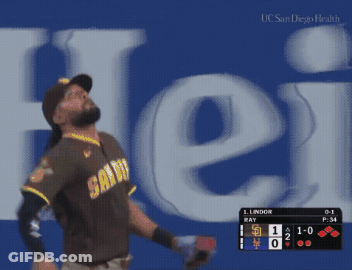 A San Diego Baseball Player Throws A Ball In Front Of Uc San Diego Health GIF