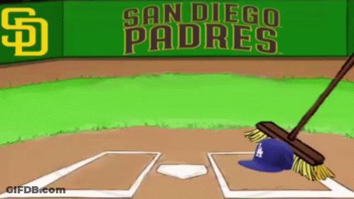 A San Diego Padres Baseball Field With A Broom Cleaning The Bases GIF