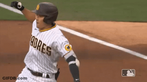 A San Diego Padres Baseball Player Is Running On The Base GIF