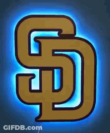 A San Diego Padres Logo Is Lit Up In Blue Light . GIF