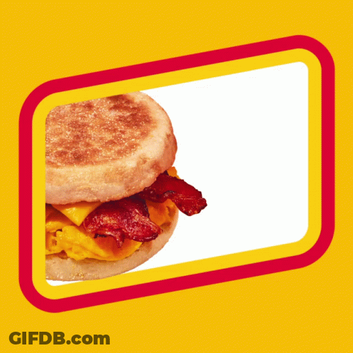 A Sandwich With Bacon And Cheese On An English Muffin On A Yellow Background GIF