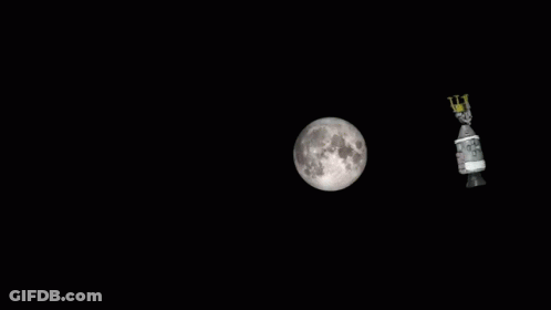 A Satellite Is Flying In Front Of A Full Moon In The Night Sky . GIF