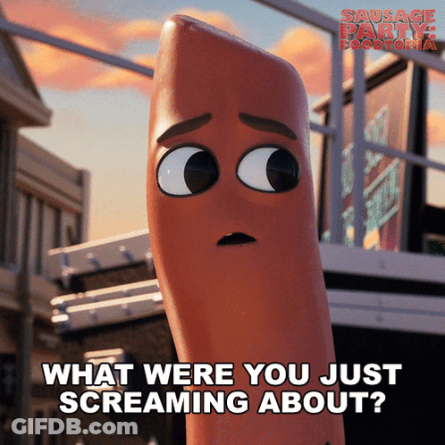 A Sausage From Sausage Party Foodtopia Is Screaming GIF