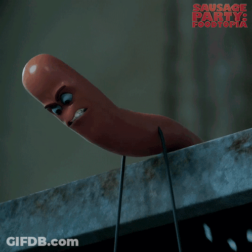 A Sausage From The Movie Sausage Party Foodtopia Says " I Got You " GIF