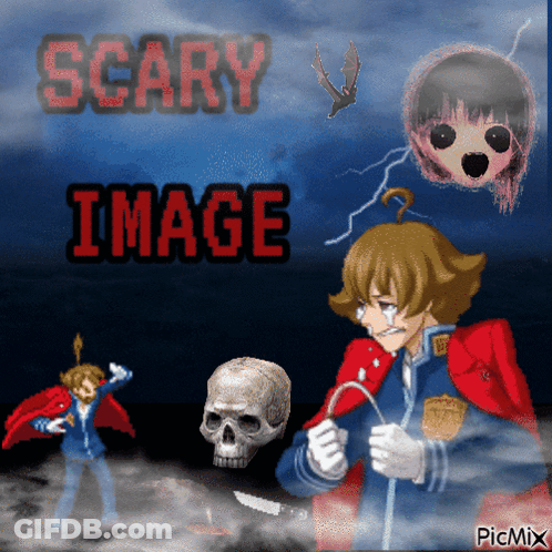 A Scary Image With A Skull And A Bat GIF
