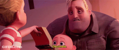 A Scene From The Movie The Incredibles With A Man Holding A Baby And The Words " Decimals " GIF