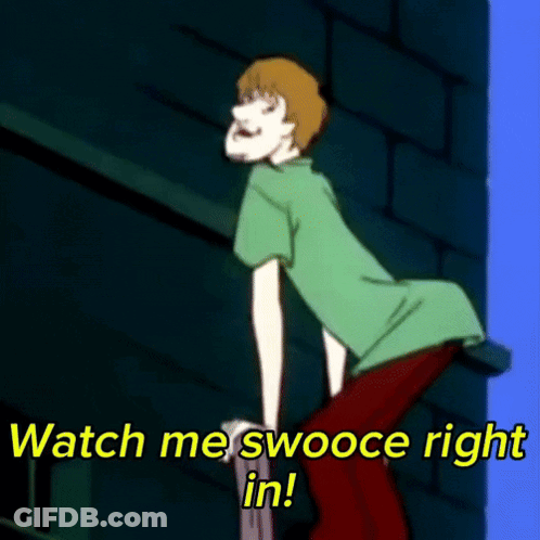 A Scooby Doo Cartoon Character Says Watch Me Swooce Right In GIF