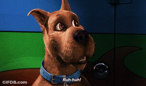A Scooby Doo Dog With A Blue Collar Is Saying Ruh-Huh GIF