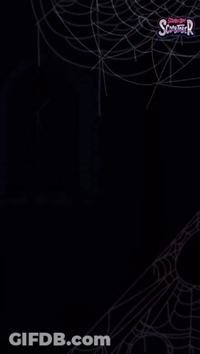 A Scooby Doo Poster With A Spider Web In The Background GIF