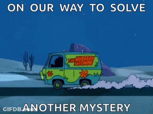 A Scooby Doo Van Is Driving Down A Road With The Words " On Our Way To Solve Another Mystery " Below It GIF