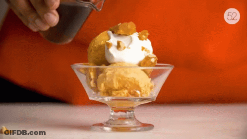 A Scoop Of Ice Cream In A Glass Bowl With The Number 50 On The Bottom Right GIF