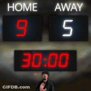 A Scoreboard Shows That Home Is 9 To 5 And Away Is 5 To 3 GIF