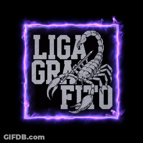 A Scorpion With A Pencil In Its Mouth Is Surrounded By The Words Liga Grafico GIF