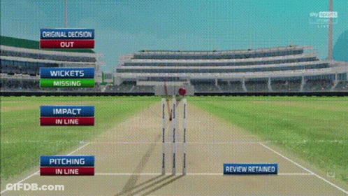 A Screen Shot Of A Cricket Game With The Words Original Decision Out And Wickets Missing GIF