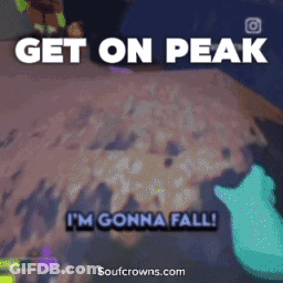 A Screen Shot Of A Video Game With The Words Get On Peak I 'M Gonna Fall GIF