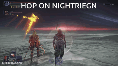 A Screen Shot Of A Video Game With The Words Hop On Nightriegn GIF
