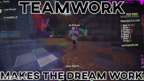 A Screen Shot Of A Video Game With The Words Teamwork Makes The Dream Work GIF