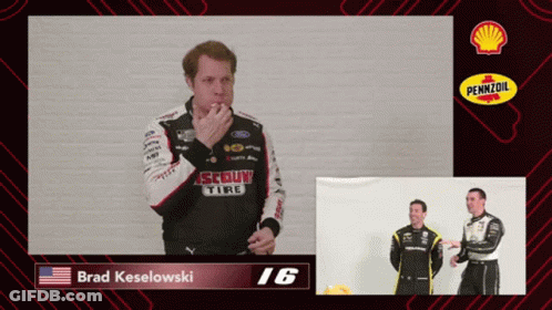 A Screen Shot Of Brad Keselowski With A Pennzoil Logo Behind Him GIF