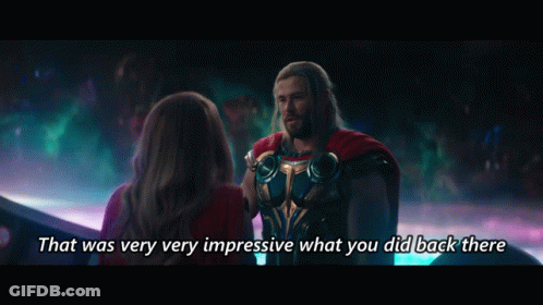 A Screen Shot Of Thor Talking To A Woman With The Words That Was Very Very Impressive What You Did Back There GIF