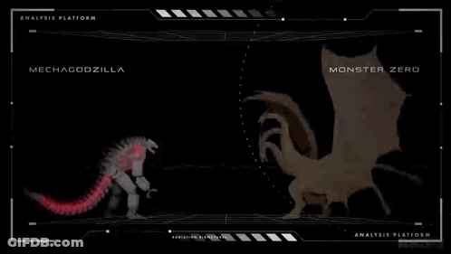 A Screen Showing Mechagodzilla And Monster Zero On It GIF