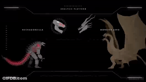 A Screen Showing Mechagodzilla And Monster Zero With The Words Build / Armor Agility GIF